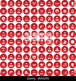 100 avatar icons set red Stock Vector