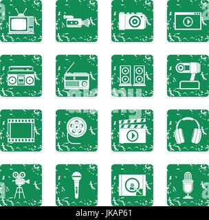 Audio and video icons set grunge Stock Vector