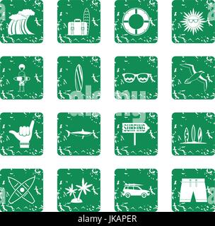 Surfing icons set grunge Stock Vector