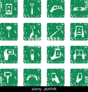 Selfie icons set grunge Stock Vector