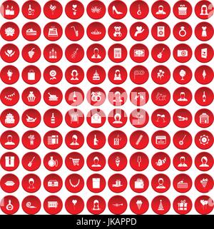 100 birthday icons set red Stock Vector