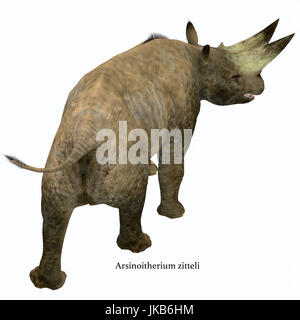 Arsinoitherium was a herbivorous rhinoceros-like mammal that lived in Africa in the Early Oligocene Period. Stock Photo