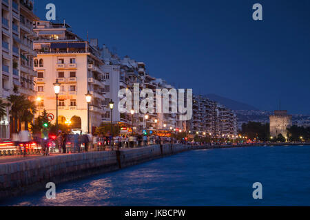 Greece, Central Macedonia Region, Thessaloniki, waterfront view, dusk Stock Photo