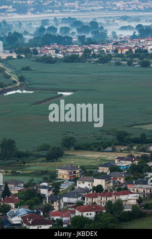 Greece, Epirus Region, Ioannina, elevated coutryside view of suburbs, dawn Stock Photo