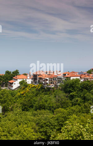 Greece, Central Macedonia Region, Litohoro, elevated town view Stock Photo