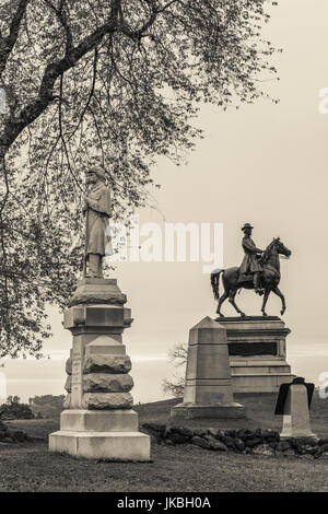 USA, Pennsylvania, Gettysburg, Battle of Gettysburg, monument to Major General Winfield Scott Hancock, dawn Stock Photo