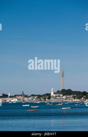 USA, Massachusetts, Cape Cod, Provincetown, view of Town and Pilgrim Monument from the East End Stock Photo