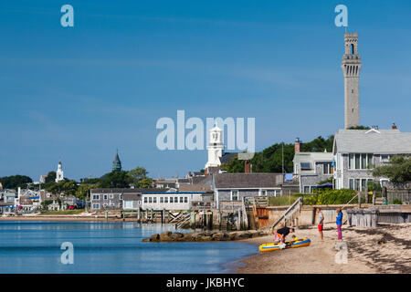 USA, Massachusetts, Cape Cod, Provincetown, view of Town and Pilgrim Monument from the East End Stock Photo