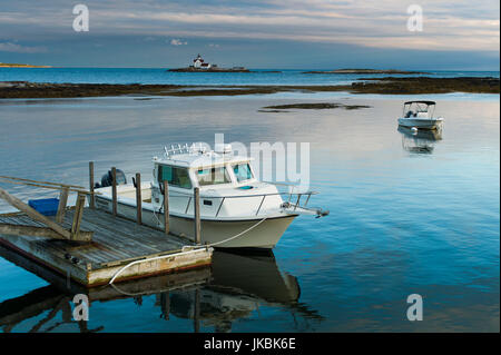 USA, Maine, Newagen, sunset Harbor view by The Cuckolds Islands Stock Photo