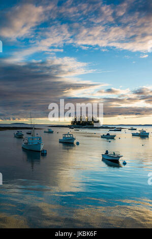 USA, Maine, Newagen, sunset Harbor view by The Cuckolds Islands Stock Photo