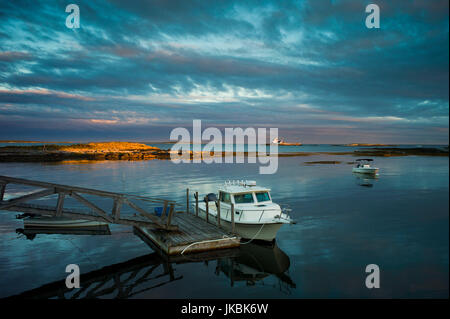 USA, Maine, Newagen, sunset Harbor view by The Cuckolds Islands Stock Photo