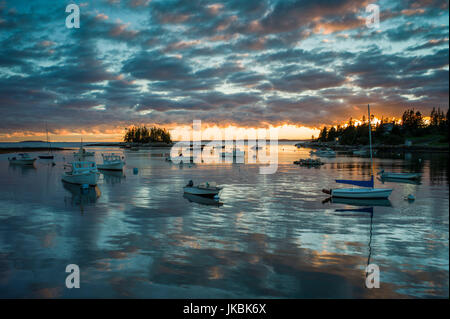 USA, Maine, Newagen, sunset Harbor view by The Cuckolds Islands Stock Photo