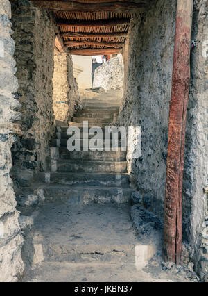 Covered passage way at Diskit Monastery in Ladakh, Kashmir, India Stock Photo