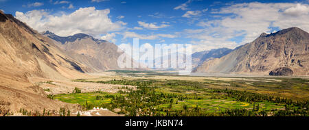 Panoramin view of Nubra Vally in Ladakh region of Kashmir, India Stock Photo