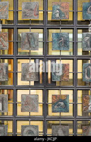 Germany, Berlin, Nikolaiviertel, alphabet doors on the Berlin City Library Stock Photo