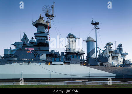 USA, North Carolina, Wilmington, Battleship USS North Carolina, BB-55, dawn Stock Photo