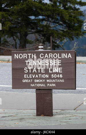 Tennessee - North Carolina state line. The sign in Smoky Mountains by ...