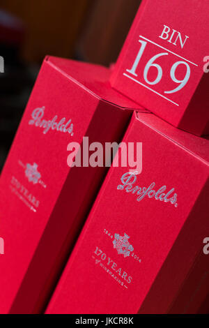 Australia, South Australia, Adelaide-MacGill, Penfolds Magil Estate Winery, oldest winery in South Australia, wine bottles Stock Photo