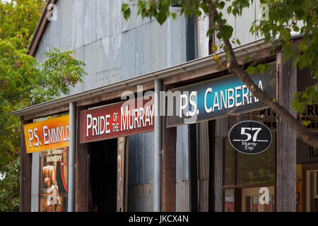 Australia, Victoria, VIC, Echuca, Historic Port of Echuca, Murray River, signs Stock Photo