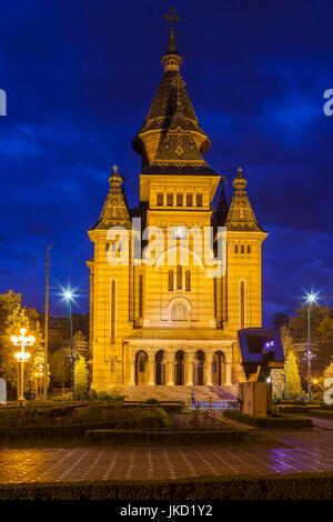 Romania, Banat Region, Timisoara, Metropolitan Cathedral, exterior, dusk Stock Photo