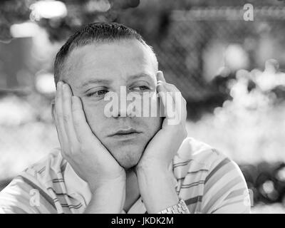 black and white portrait of attractive man Stock Photo