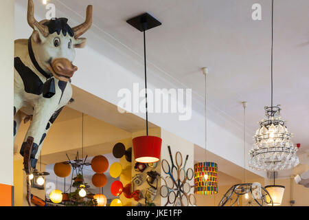 Romania, Crisana Region, Oradea, Lactobar, retro-bistro restaurant, interior with cow art Stock Photo