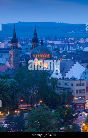 Romania, Transylvania, Sibiu, The Orthodox Cathedral, elevated view, dusk Stock Photo