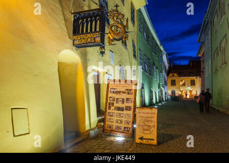 Romania, Transylvania, Sighisoara, Casa Dracula, bithplace of Vlad Tepes, Vlad the Impaler, born here in 1431 and the model for the Vampire Dracula, evening Stock Photo