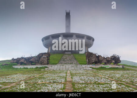 Bulgaria, Central Mountains, Shipka, Shipka Pass, ruins of the Soviet-era Buzludzha Monument, built to honor the Bulgarian Communist Party in1981, exterior, dawn Stock Photo