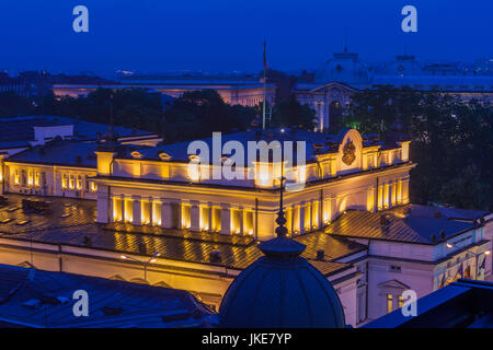 Bulgaria, Sofia, Ploshtad Narodno Sabranie Square, National Assembly building, dusk, elevated view Stock Photo