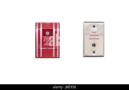 fire alarm and fire fighters telephone isolated on white background Stock Photo