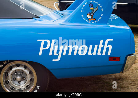 USA, Massachusetts, Cape Ann, Gloucester, Antique Car Show, 1970s-era Plymouth muscle car Stock Photo