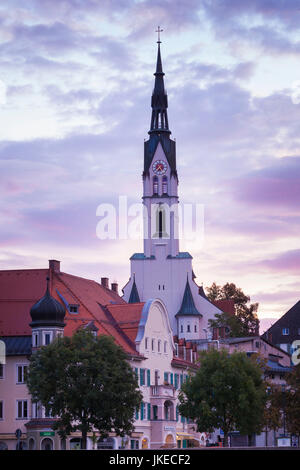 Germany, Bavaria, Bad Toelz, Maria-Himmelfahrt town church, dawn Stock Photo