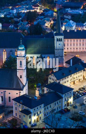 Germany, Bavaria, Berchtesgaden, elevated town view, dusk Stock Photo