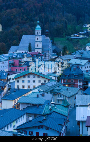 Germany, Bavaria, Berchtesgaden, elevated town view, dusk Stock Photo