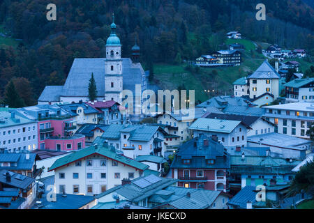 Germany, Bavaria, Berchtesgaden, elevated town view, dusk Stock Photo
