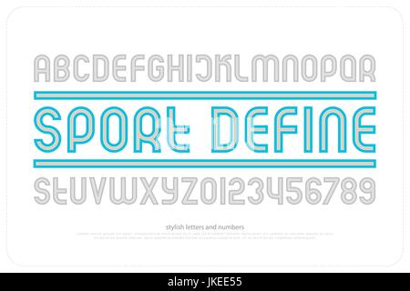 stylish alphabet letters and numbers. vector, sans serif font type. regular typeface design. contemporary, monospaced typesetting Stock Vector