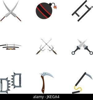 Old weapons icons set, flat style Stock Vector