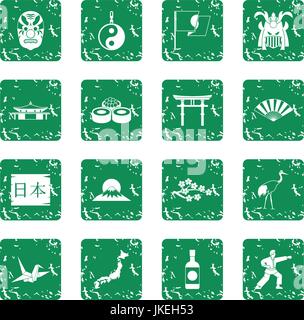 Japan icons set grunge Stock Vector