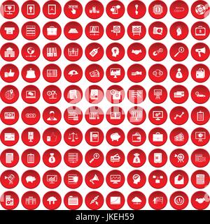 100 business process icons set red Stock Vector