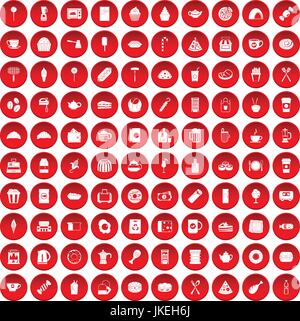100 cafe icons set red Stock Vector