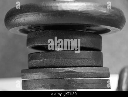 dumbbells macro shot, Bodybuilding weights for muscle building Stock Photo