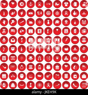 100 calendar icons set red Stock Vector