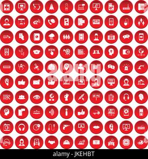 100 call center icons set red Stock Vector
