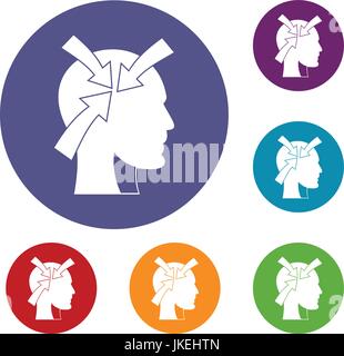 Head with arrows icons set Stock Vector