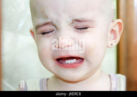 Teeth are cut in the baby. Pain and discomfort. Crying childish. Photo for your design. Stock Photo