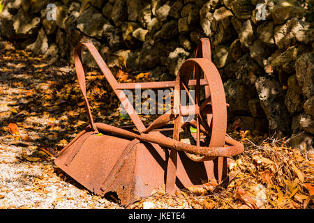 Abandoned metal wheelbarrow left to rust away in the Adelaide Hills, South Australia