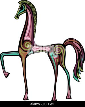 A colorful Etruscan-style horse with modern arabesque decorations Stock Vector