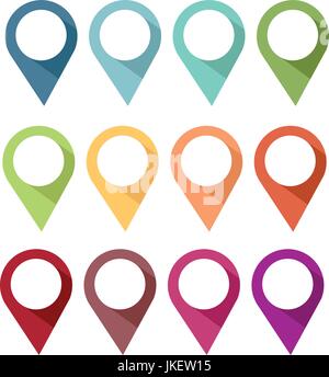 Colored pins to give information of place or action on a website, on a map or other Stock Vector