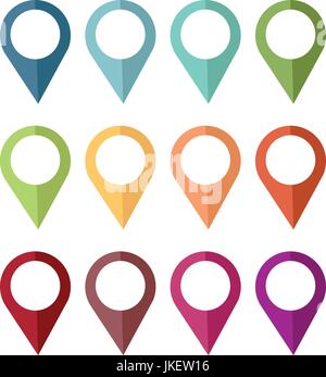 Colored pins to give information of place or action on a website, on a map or other Stock Vector